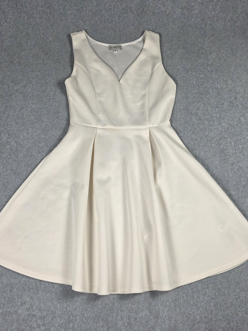 Guess Cream Sleeveless V-Neck Fit & Flare Mini Dress